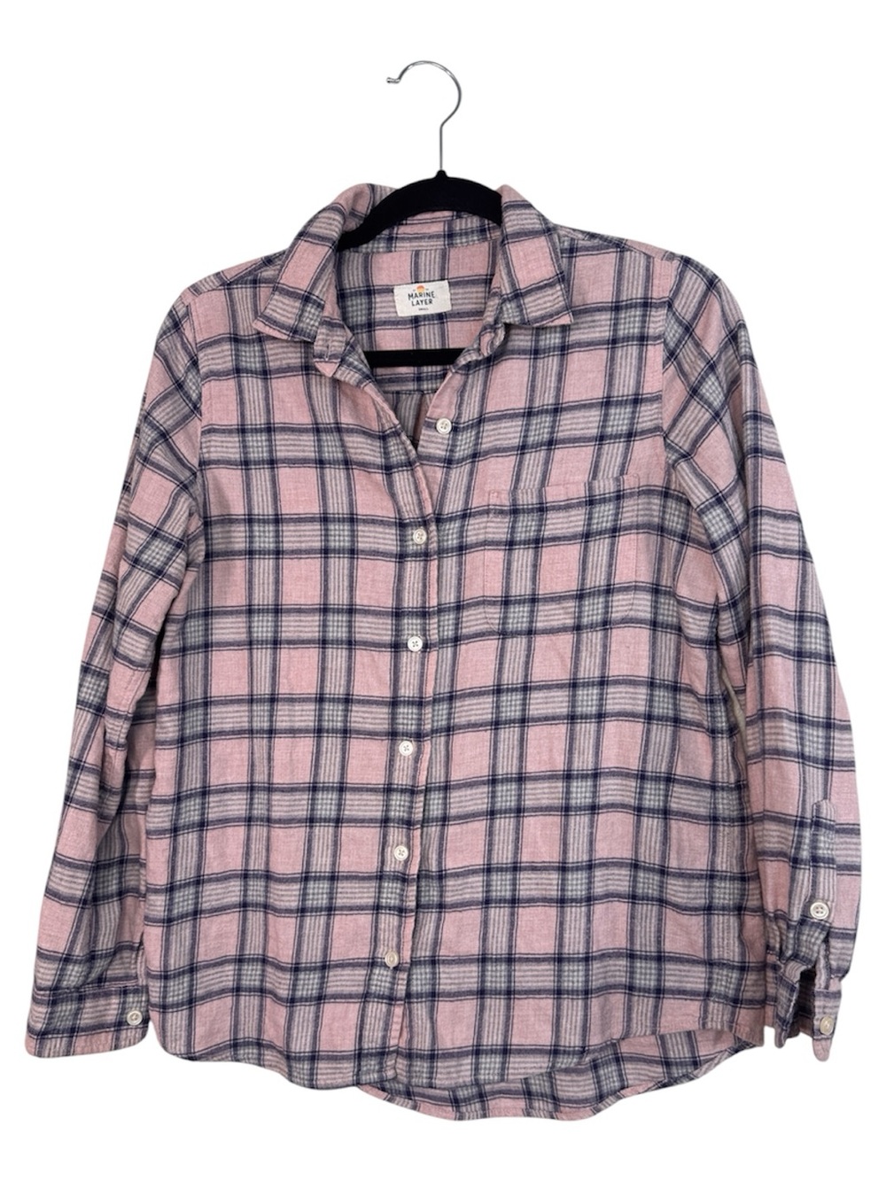 Marine Layer Pink Blue Plaid Button Down Shirt Womens S Flannel Fall Casual